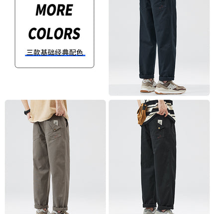 American Pure Cotton Cargo Pants Men's Loose Straight 2025 Spring, Autumn and Summer New Casual Sports Wide-Leg Long Pants