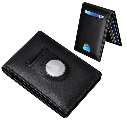European and American New airtag Positioning Tracker Leather Wallet Push Card Holder US Dollar Wallet Multi-function Card Holder