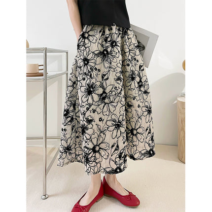 Ju Zhi 2026 Early Spring Velvet Skirt for Women, Heavy Craftsmanship, Niche Retro French High-Waisted Mid-Length A-Line Skirt 1572