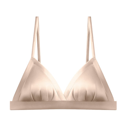 Guolan French Silk Satin Triangle Cup Bra Glosly Non-rimmed Thin Mulberry Silk Underwear