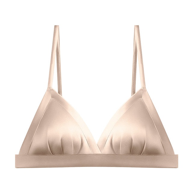 Guolan French Silk Satin Triangle Cup Bra Glosly Non-rimmed Thin Mulberry Silk Underwear