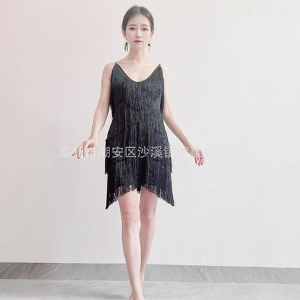 European and American Deep V Tassel Skirt Dress Latin Dance Skirt Dance Costume Stage Ball Performance Costume Performance Costume Dance Skirt