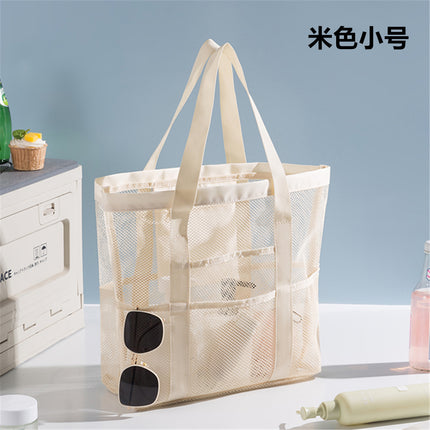 Korean Mesh Beach Bag Large Capacity Swimming Fitness Bag Travel Portable Storage Bag Multi-Pocket Swimsuit Storage Bag