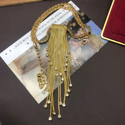 Western Middle Ancient vintage Jewelry Copper Chain Gold Plated Plain Gold Tassel Pendant Necklace Elegant All-match Woolen Chain
