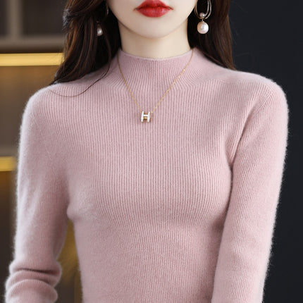 100 Wool Sweater Women's Half-turtleneck Autumn and Winter First-Line Reais Slim-Fit Long-Sleeved Pullover Knitted Base Red Sweater