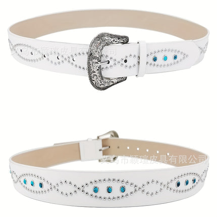 Cross-Border Women's Belt Pomicia Turquoise Inlaid Decorative Belt Fashionable Versatile Ready Stock Wholesale