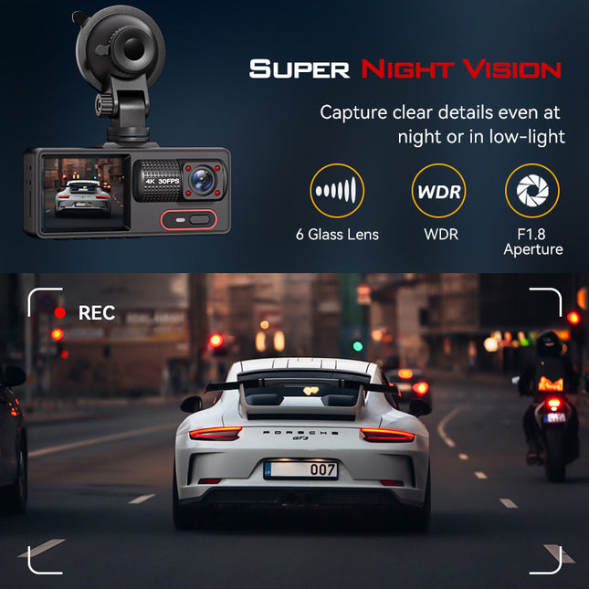 New HD 1080P three-recording driving recorder wifi connection infrared night vision parking monitoring reversing image