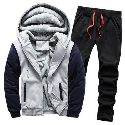 Cross-border Fleece Sweater Set Men's Thickened Warm Winter Cardigan Camouflage Two-piece Sports Casual Large Size Suit