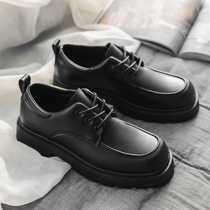 Derby Shoes Square Toe Leather Shoes Men's Shoes Spring New Low-top Small Leather Shoes Youth Casual Shoes Shoes Big Toe Leather Shoes