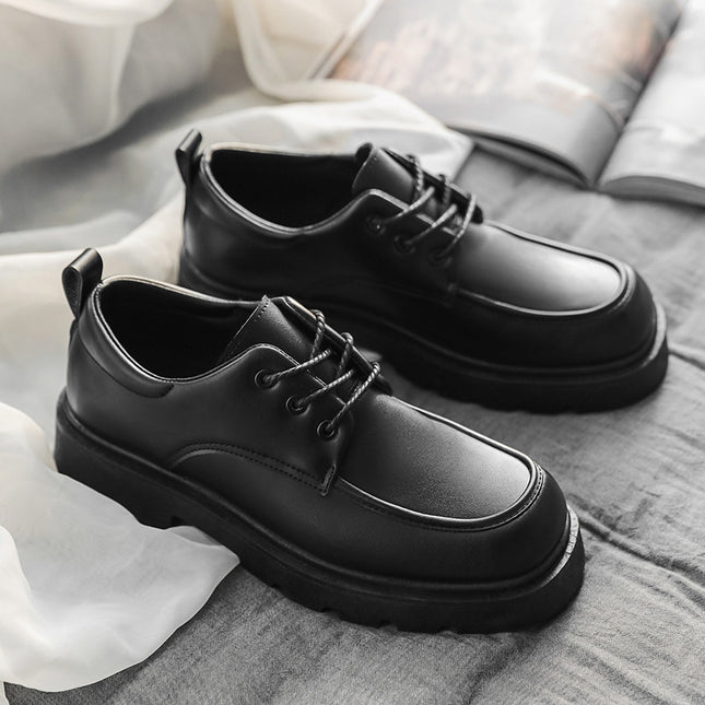 Derby Shoes Square Toe Leather Shoes Men's Shoes Spring New Low-top Small Leather Shoes Youth Casual Shoes Shoes Big Toe Leather Shoes