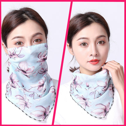 Summer sun protection mask scarf women's large mask neck protection breathable full cover face UV protection chiffon thin veil scarf
