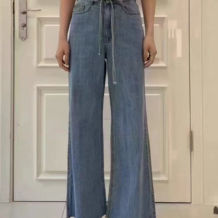 Van's White Jeans Women's 2025 Summer New Loose Slimming Look High-Waisted Straight Draped Floor-Length Pants