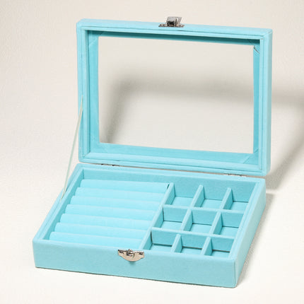 Advanced New Glass Jewelry Box Ring Earrings Earrings Bracelet Necklace Jewelry Display Flannel Jewelry Storage Box