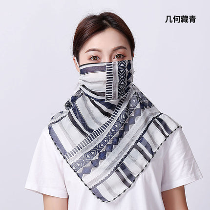 Summer sun protection mask scarf women's large mask neck protection breathable full cover face UV protection chiffon thin veil scarf