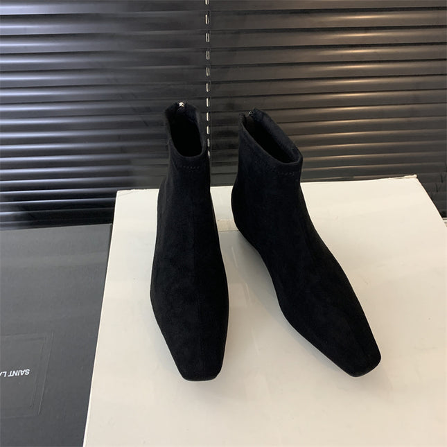 Niche Design Inner Heightening Wedge Short Boots for Women 2025 Autum Slim Boots Square Toe Back Zipper French Ankle Boots