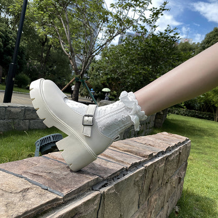 White Mary Jane Small Leather Shoes for Women 2023 Spring Thin Cosplay Thick Sole Thick Heel High Heel Japanese Style Jk Flats