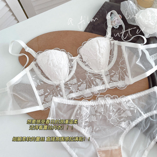 Lace Genie Pure Desire Lace Underwear Large Chest Small Chest Gathering Soft Steel Ring Anti-sagging Thin Bra