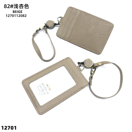 Fashion Genuine Leather Hangtag One-sided ID badge Wrist Wear Drawable Waist Card Bag Japanese and Korean Work Card Set