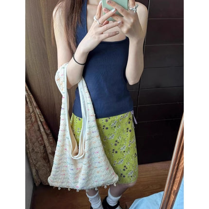 plus size chubby girl Designing Green Floral Lace-Up Skirt Women's Summer New Arrival Printed A- Line Short Skirt Medium Skirt