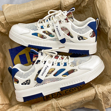 Men's Summer Mesh Breathable Versatile Casual Niche Canvas Sneakers Student Sports Height-Increasing White Trendy Shoes