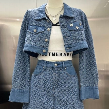 Denim suit Women's 2024 Spring New Style Temperament Age-reducing Fashion Jacket Skirt Two-piece Set Small Fragrant Style