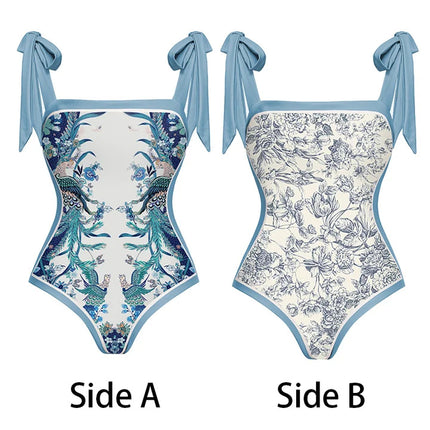 2024 European and American New Style one-piece Swimsuit Lace-up Small Fresh Floral one-piece Swimsuit and Umbrella Skirt Set 2389