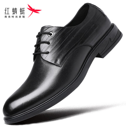 Red Dragonfly Men's Shoes Spring and Autumn Business Dress Leather Shoes Men's Leather Top Layer Cowhide Casual Soft Sole Office Wedding Shoes