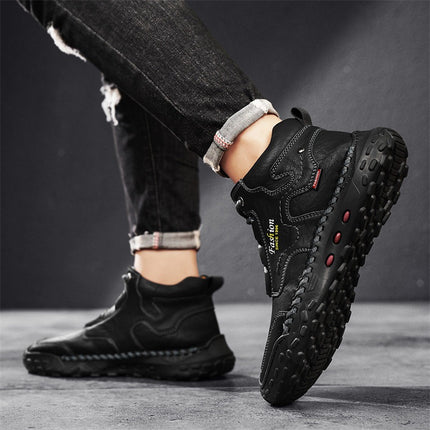 Cross-Border Large Size 48 High-Top Casual Leather Shoes Men's Non-Slip Hiking Shoes Sewn Handmade Shoes Work Shoes Outdoor Casual Shoes