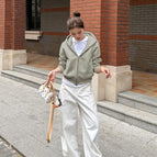 Gray green 028 double-ended zipper back panel patchwork sweatshirt (thin spring and autumn style) / S