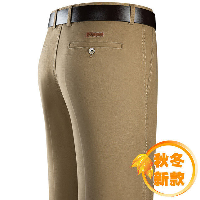 Summer Thin Casual Pants Men's Non-ironing Middle-aged Business Pure Cotton High Waist Straight Loose Middle-aged Dad's Long Pants