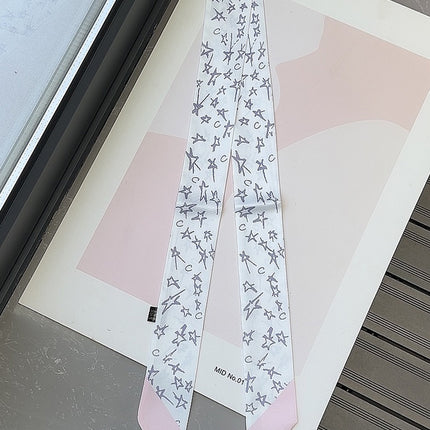Lined Letter C Puppy Double-Layer Printed All-Match Tie Bag Ribbon Hair Band Ribbon Women's Decorative Small Scarf