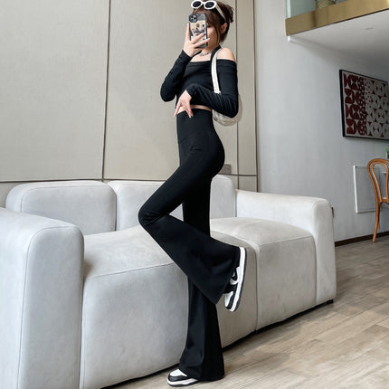 Black Micro Shark Pants Women's High Waist Pants Slim-fit Mop Pants Dose-fit Trousers Loose Fashionable Spring and Autumn Flared Pants