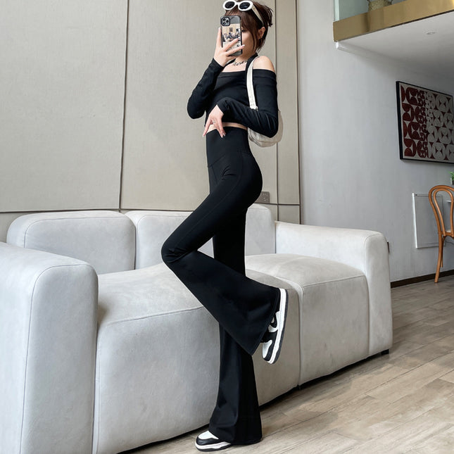 Black Micro Shark Pants Women's High Waist Pants Slim-fit Mop Pants Dose-fit Trousers Loose Fashionable Spring and Autumn Flared Pants