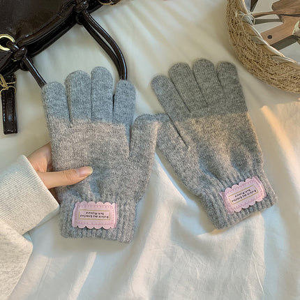 Wool Blended Candy Color Pure Color Gloves Autumn and Winter Sweet Cold-Proof and Warm Cycling Couple Gloves with Touch Screen