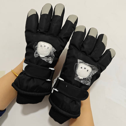 Winter fleece-lined Ski Gloves Cartoon Winter Puppy Thickened Cotton Outdoor Riding Waterproof Wind Warm Cute