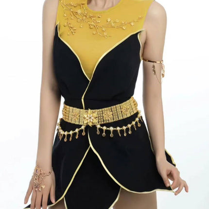 Cross-border New Retro Tassel Rhinestone Double-layer Necklace Waist Chain Head Chain Belly Dunhuang Dance Bohemian Style Direct Selling