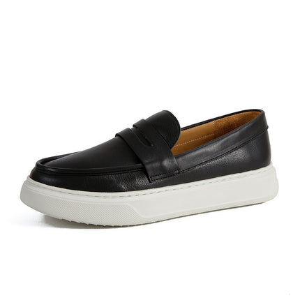 Japanese-Style First Layer Cowhide White Shoes for Men, Soft Sole Soft Panel Shoes, New Casual Shoes, Thick-Soled Loafers for Men, Slip-On Shoes