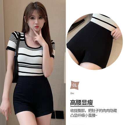 Black Tight Outer Wear Base A- line Hot Pants Summer Large Size High Waist Hot Girl American Sexy Three-point Shorts