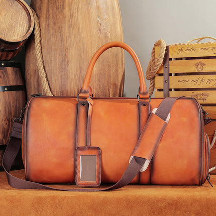 Crazy Horse Leather European and American Retro Men's Casual Travel Bag Genuine Leather Large Capacity Portable Crossbody Bag Advanced Travel Bag