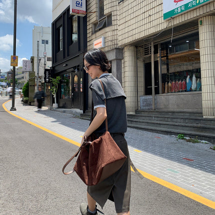 Neihe Vintage Straight Mid-Length Leather Skirt for Women, Autumn New Style Skirt Cm255073