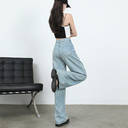 Tencel Jeans Women's 2023 Summer Thin Spring and Autumn Tall High Waist Narrow Straight-Leg Ice Silk Wide Leg Pants