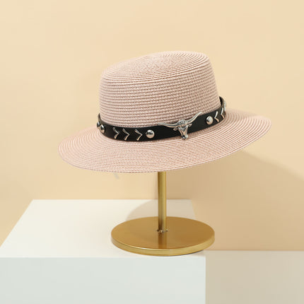 Straw Hat Bohemian Flat Brim Flat Top British Hat Women's Summer Outing Sunshade Sunscreen Hat Flat Top Straw Hat Beyond Piece