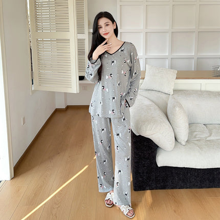 Pajamas for Women Autum Modal with Breast Pads Long-Sleeved Sexy Suit Large Size Loose and Cute Outer Wear Spring and Autum Home Clothes