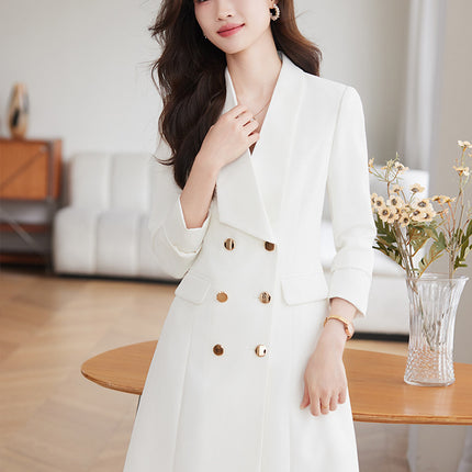 Cross-Border White Suit Dress for Women, High-End Waist-Cinching Double-Breasted Petite Mid-Length High-End Professional Work Dress
