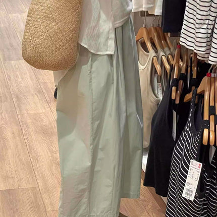 Japanese Retro Fresh Mint Green Banana Casual Pants for Women 2024 Summer Loose Slimming Harem Straight Wide-Leg Pants