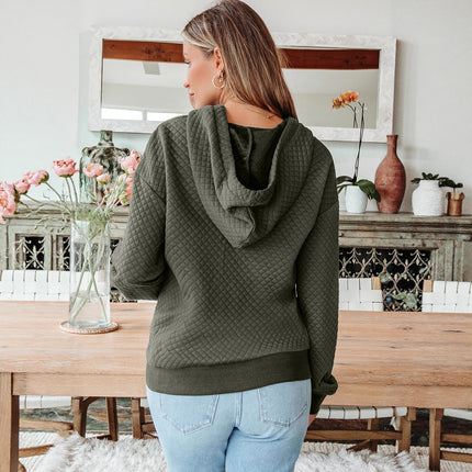 Trendy Plaid Long-Sleeve Sweatshirt Women's Hoodie Jacquard Knit Loose Pocket Top Cross-Border Women's New Fashion