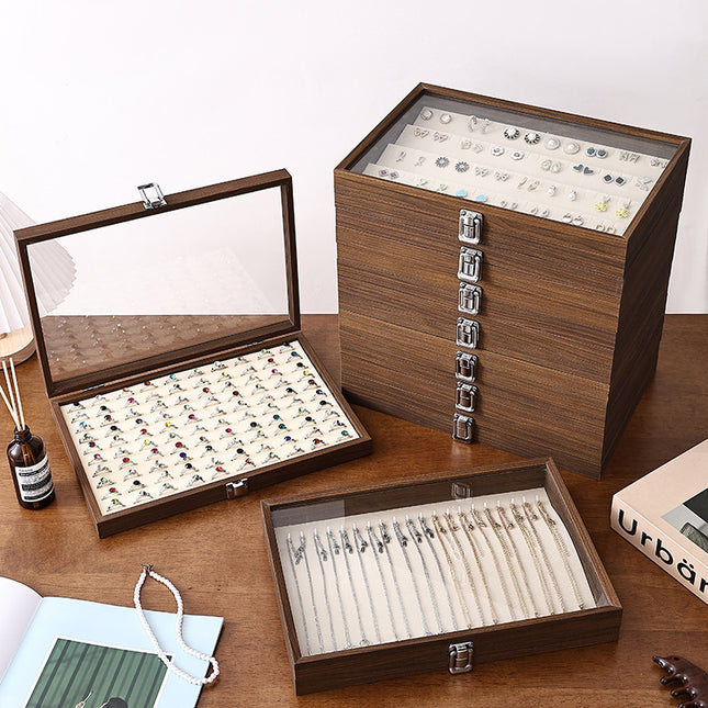 Walnut Jewelry Storage Box Ring Earrings Necklace Bracelet Box Solid Wood Large Capacity Anti-Oxidation Jewelry Display Box