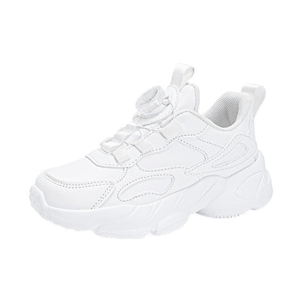 White Primary and Secondary School Students' Autumn and Winter Velvet Sneakers, Leather-Covered White Shoes, Boys and Girls' Performance and Sports Meeting White Shoes