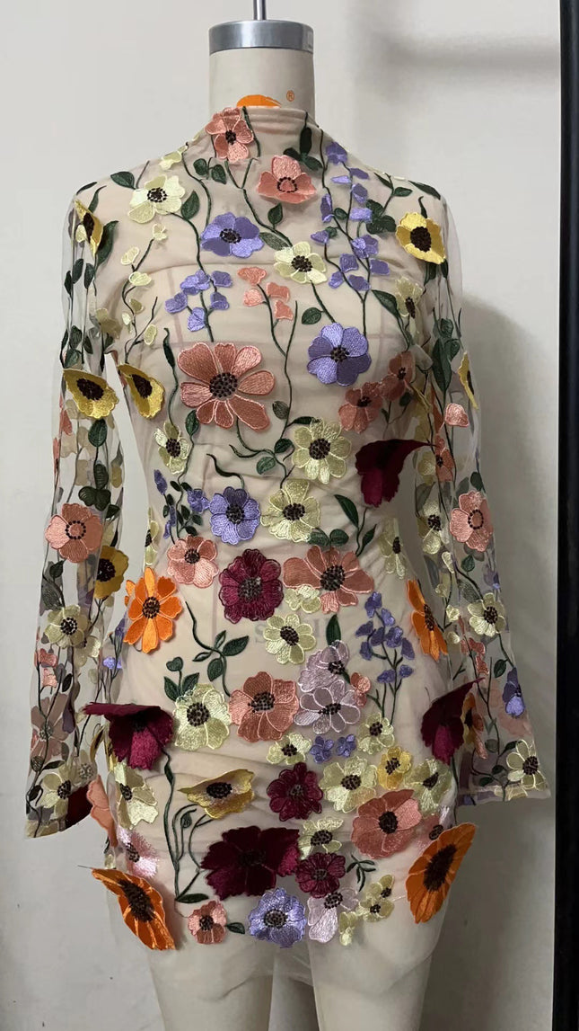 Gy24025 Stereo Flower Hip-Covering Sexy Dress European and American Cross-Border Exclusive Supply for Spring and Summer 2023 New Products