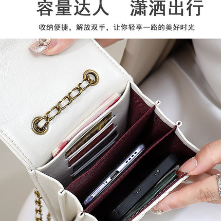 2024 New Leather Tassel Hardware Ball Small Chanel Style Diamond Chain Mobile Phone Bag Shoulder Crossbody Mini Small Bag
